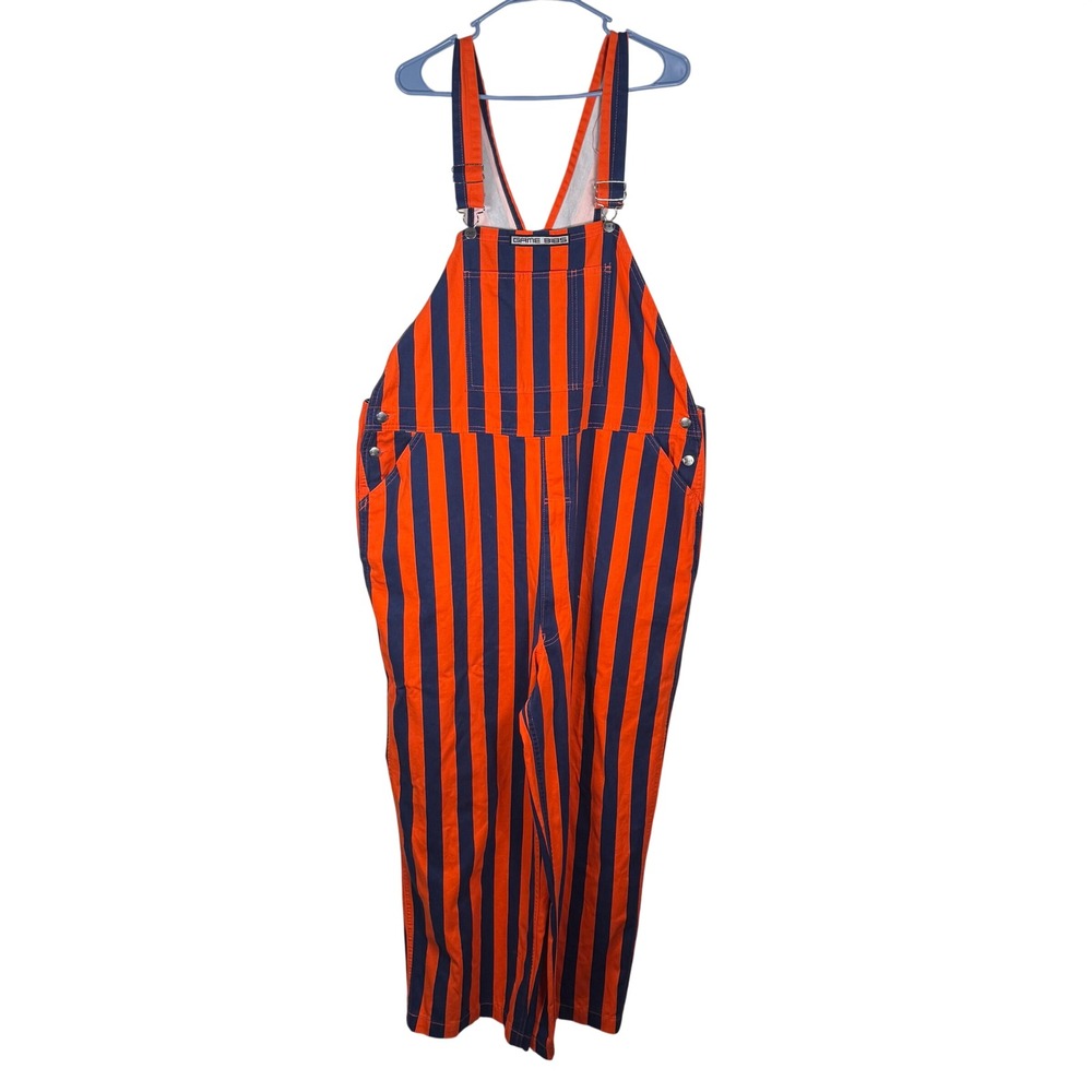 Game Bibs Striped Overalls Mens XL Orange Navy Cotton Gameday Fan Gear Tailgate